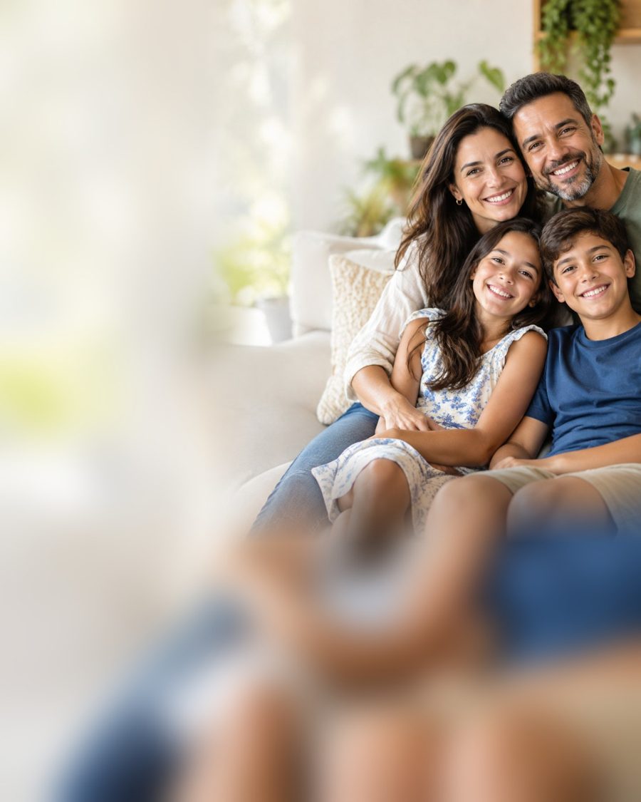 Família sorrindo em casa